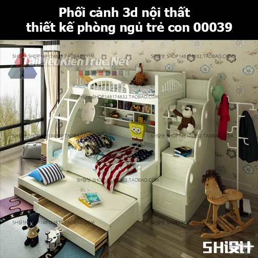 Phối cảnh 3d nội thất thiết kế phòng ngủ trẻ con 00039
