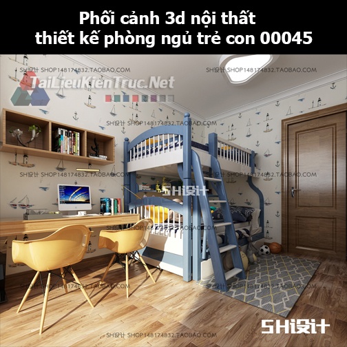 Phối cảnh 3d nội thất thiết kế phòng ngủ trẻ con 00045