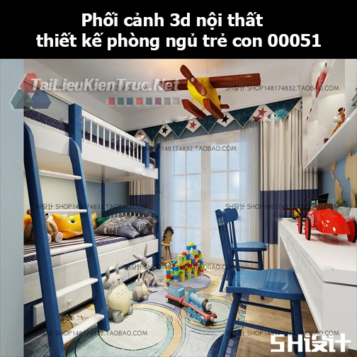 Phối cảnh 3d nội thất thiết kế phòng ngủ trẻ con 00051