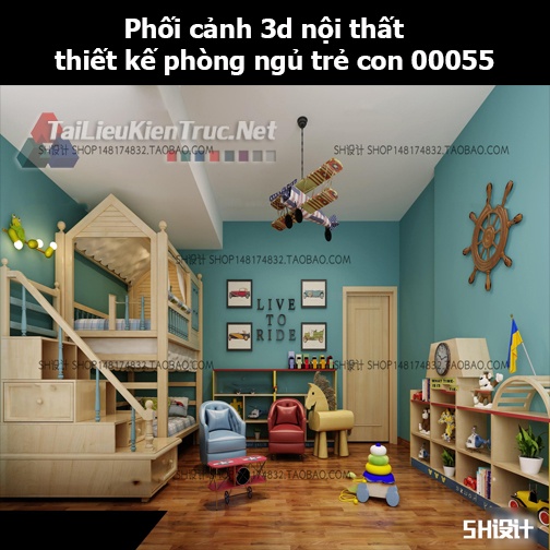 Phối cảnh 3d nội thất thiết kế phòng ngủ trẻ con 00055