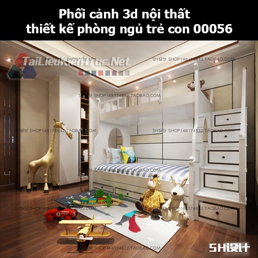 Phối cảnh 3d nội thất thiết kế phòng ngủ trẻ con 00056