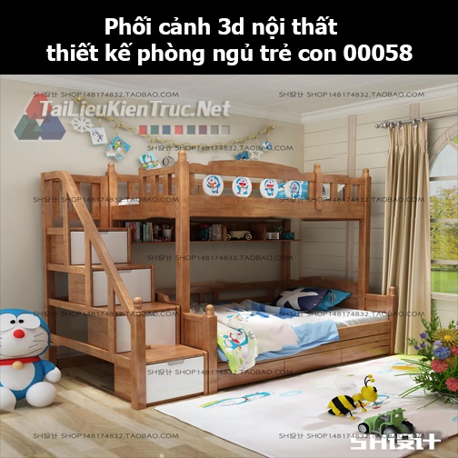 Phối cảnh 3d nội thất thiết kế phòng ngủ trẻ con 00058