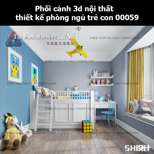 Phối cảnh 3d nội thất thiết kế phòng ngủ trẻ con 00059