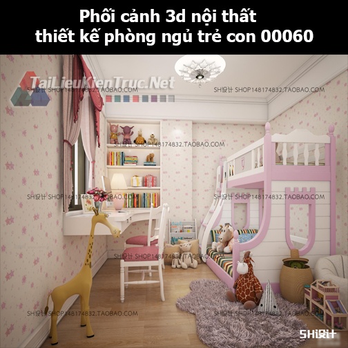 Phối cảnh 3d nội thất thiết kế phòng ngủ trẻ con 00060