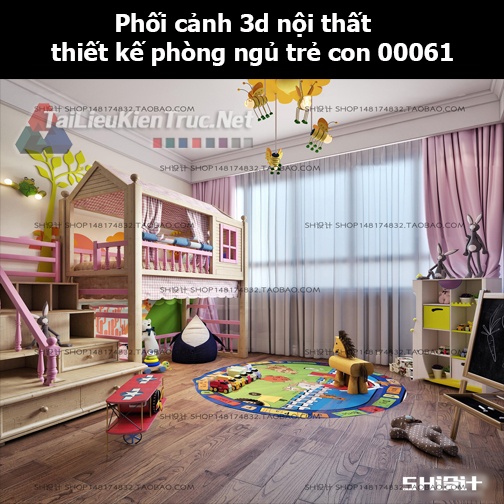 Phối cảnh 3d nội thất thiết kế phòng ngủ trẻ con 00061