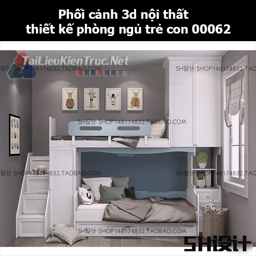 Phối cảnh 3d nội thất thiết kế phòng ngủ trẻ con 00062