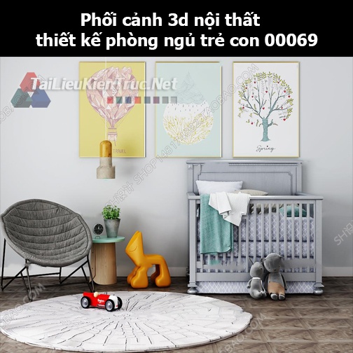 Phối cảnh 3d nội thất thiết kế phòng ngủ trẻ con 00069