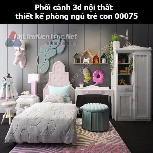 Phối cảnh 3d nội thất thiết kế phòng ngủ trẻ con 00075