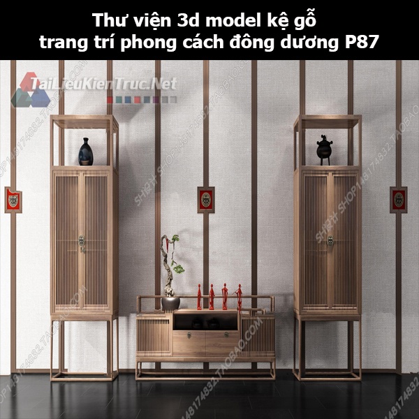 Thư viện 3d model kệ gỗ trang trí phong cách đông dương P87