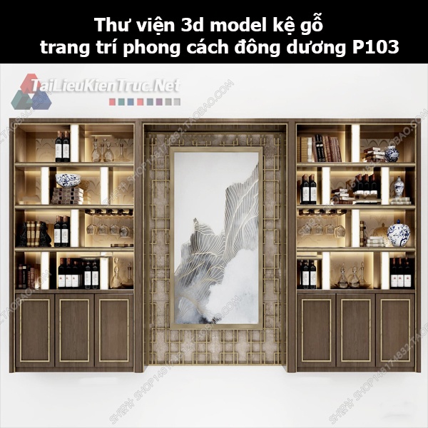 Thư viện 3d model kệ gỗ trang trí phong cách đông dương P103