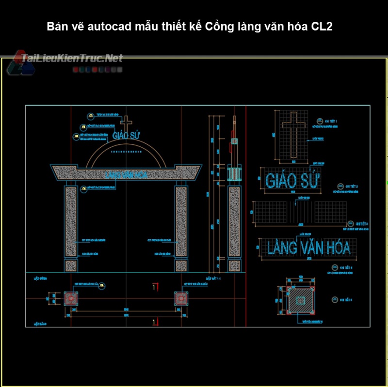 Bản vẽ autocad mẫu thiết kế Cổng làng văn hóa CL2