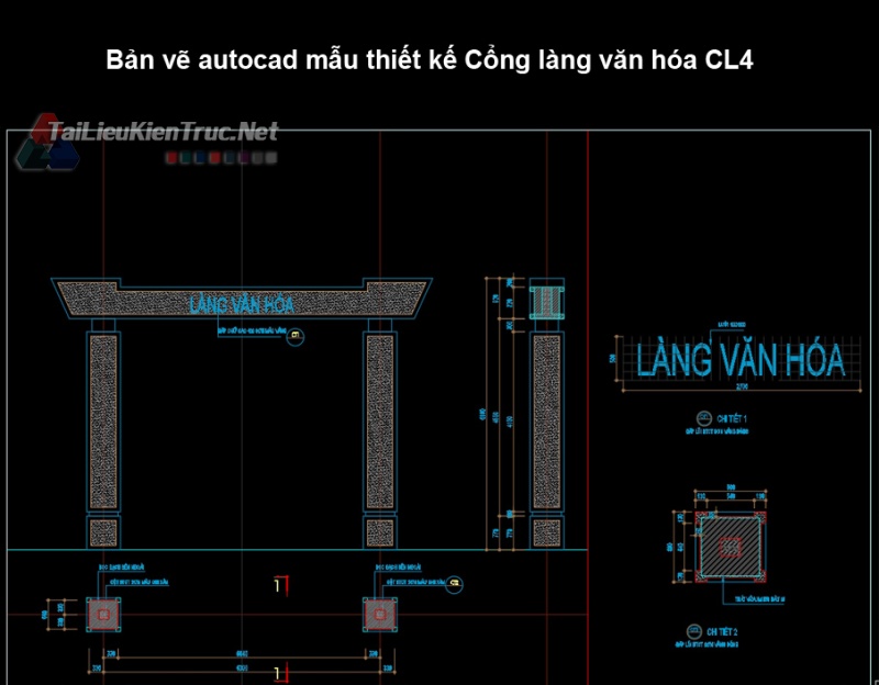 Bản vẽ autocad mẫu thiết kế Cổng làng văn hóa CL4