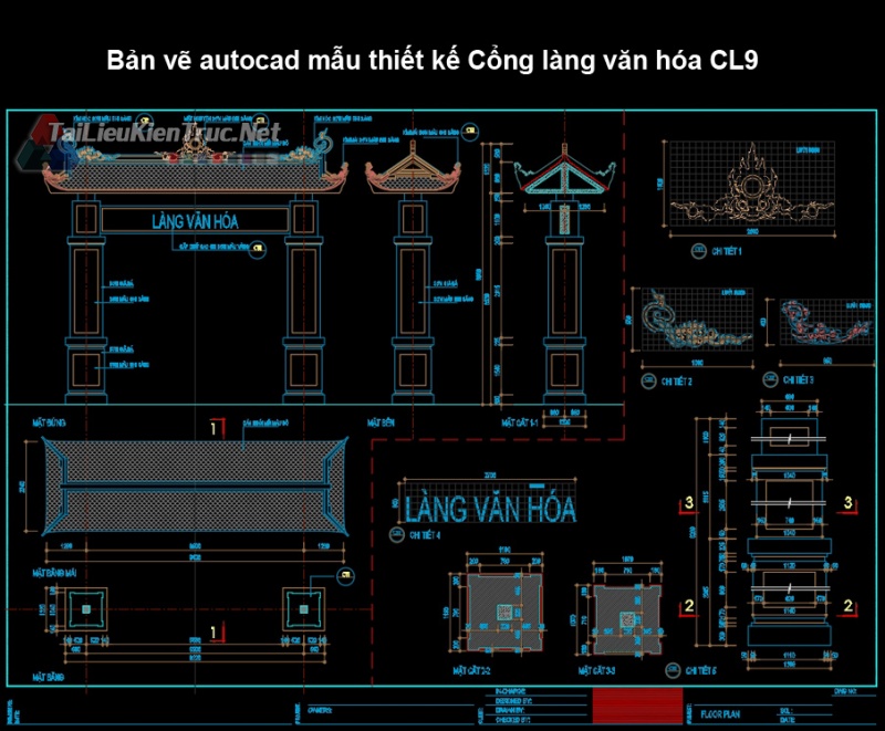 Bản vẽ autocad mẫu thiết kế Cổng làng văn hóa CL9