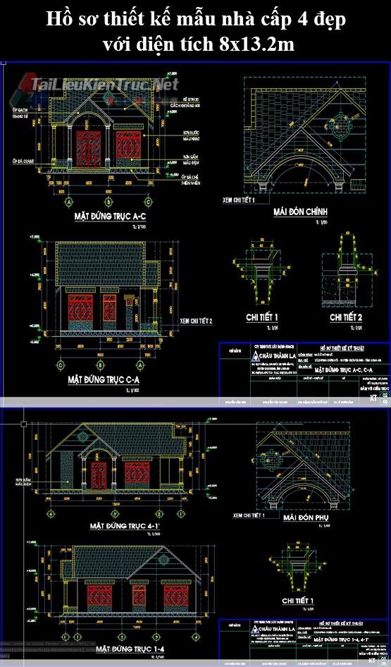 Hồ sơ thiết kế mẫu nhà cấp 4 đẹp với diện tích 8x13.2m 