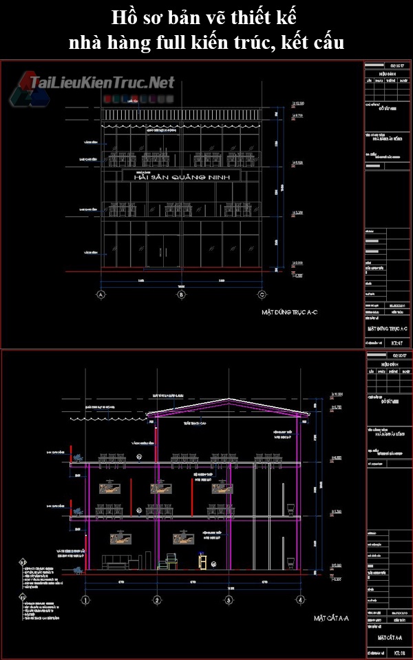 Hồ sơ bản vẽ thiết kế nhà hàng full kiến trúc, kết cấu
