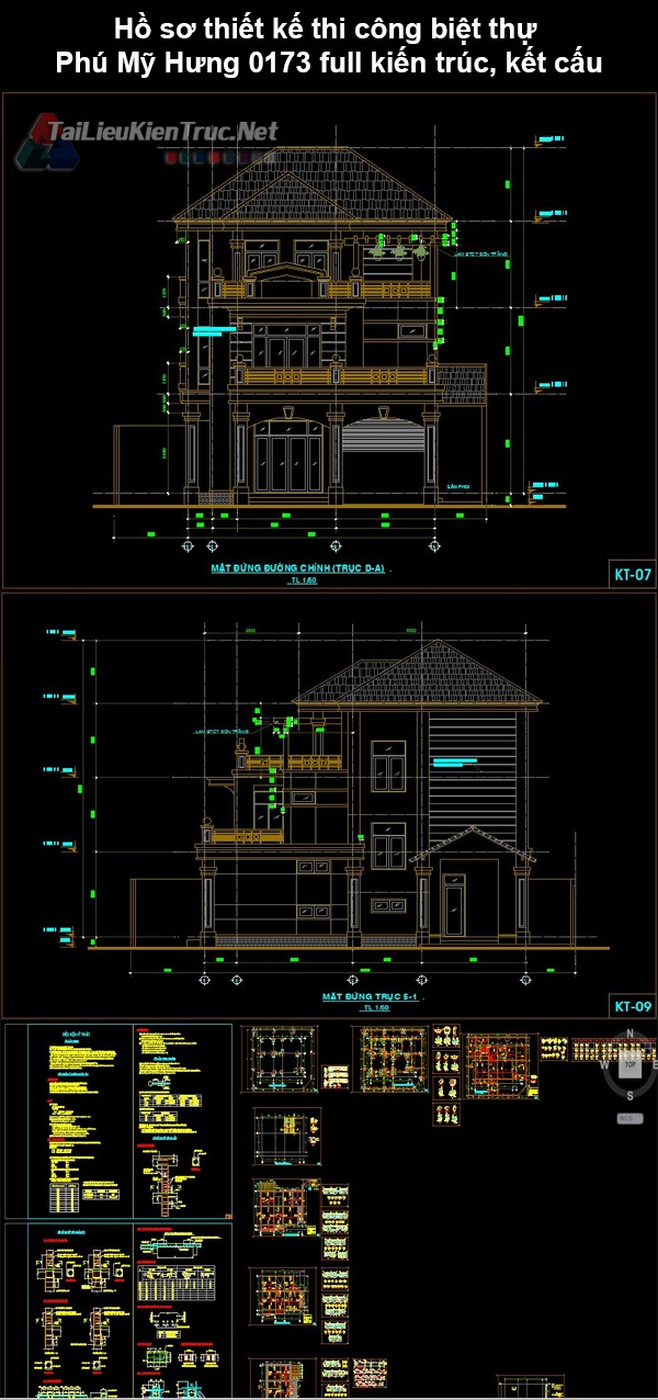Hồ sơ thiết kế thi công biệt thự Phú Mỹ Hưng 0173 full kiến trúc, kết cấu