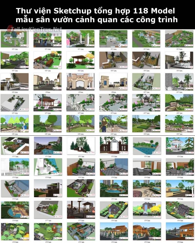 Thư viện Sketchup tổng hợp 118 Model mẫu sân vườn cảnh quan các công trình