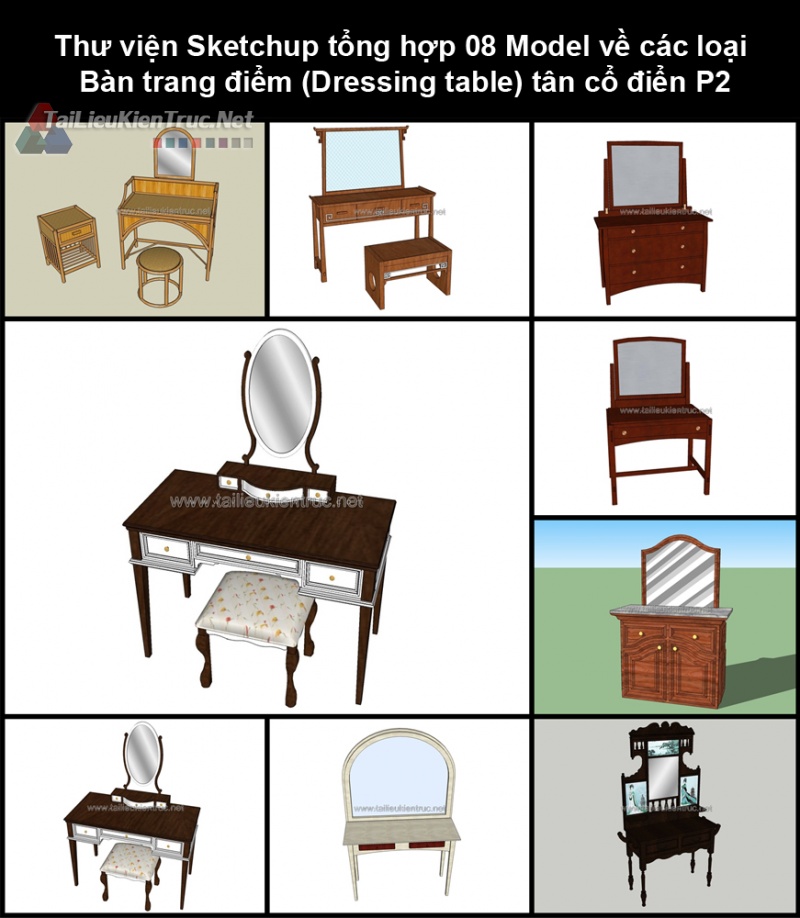 Thư viện Sketchup tổng hợp 08 Model về các loại Bàn trang điểm (Dressing table) tân cổ điển P2