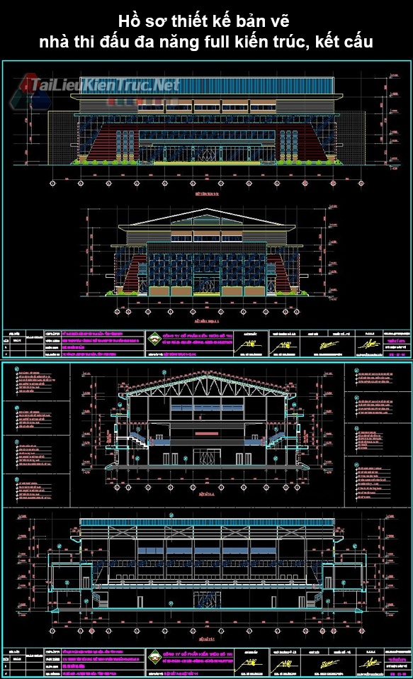 Hồ sơ thiết kế bản vẽ nhà thi đấu đa năng full kiến trúc, kết cấu