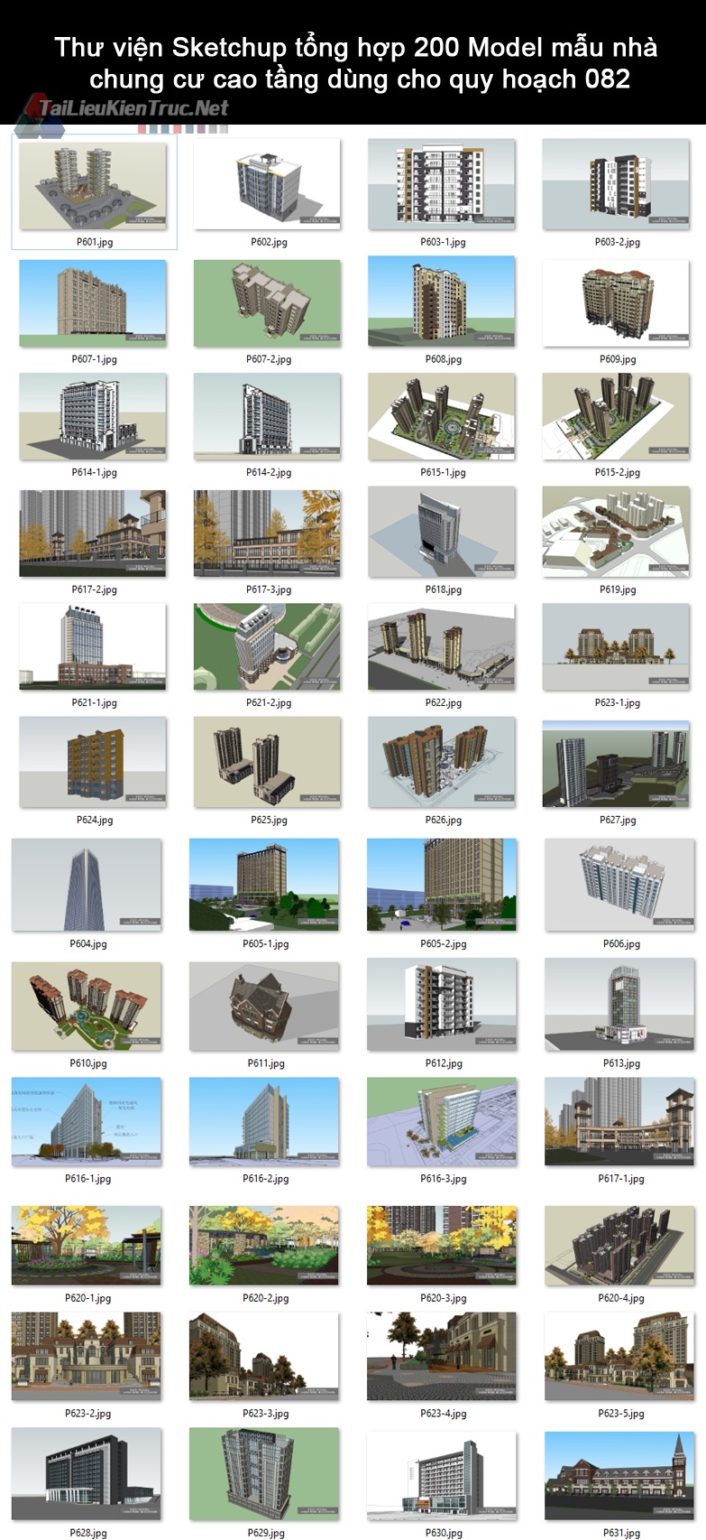 Thư viện Sketchup tổng hợp 200 Model mẫu nhà chung cư cao tầng dùng cho quy hoạch 082