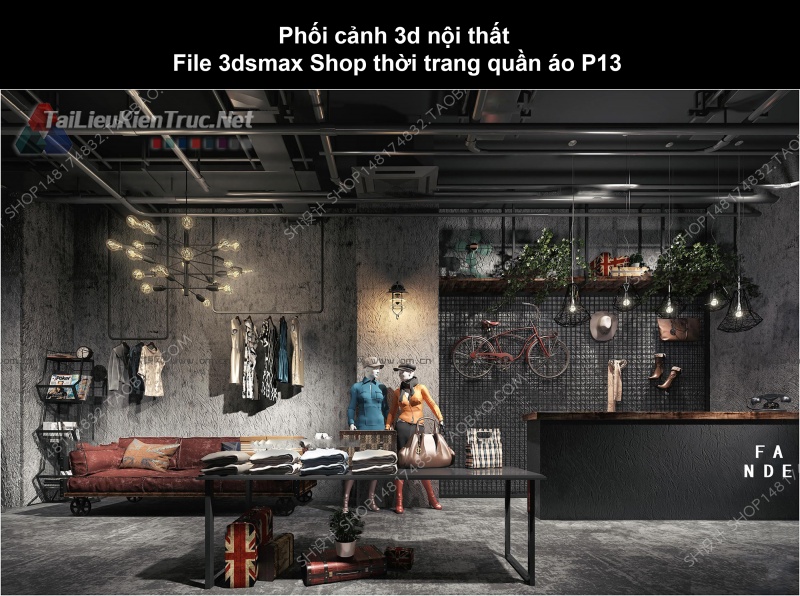 Phối cảnh 3d nội thất File 3dmax Shop thời trang quần áo p13