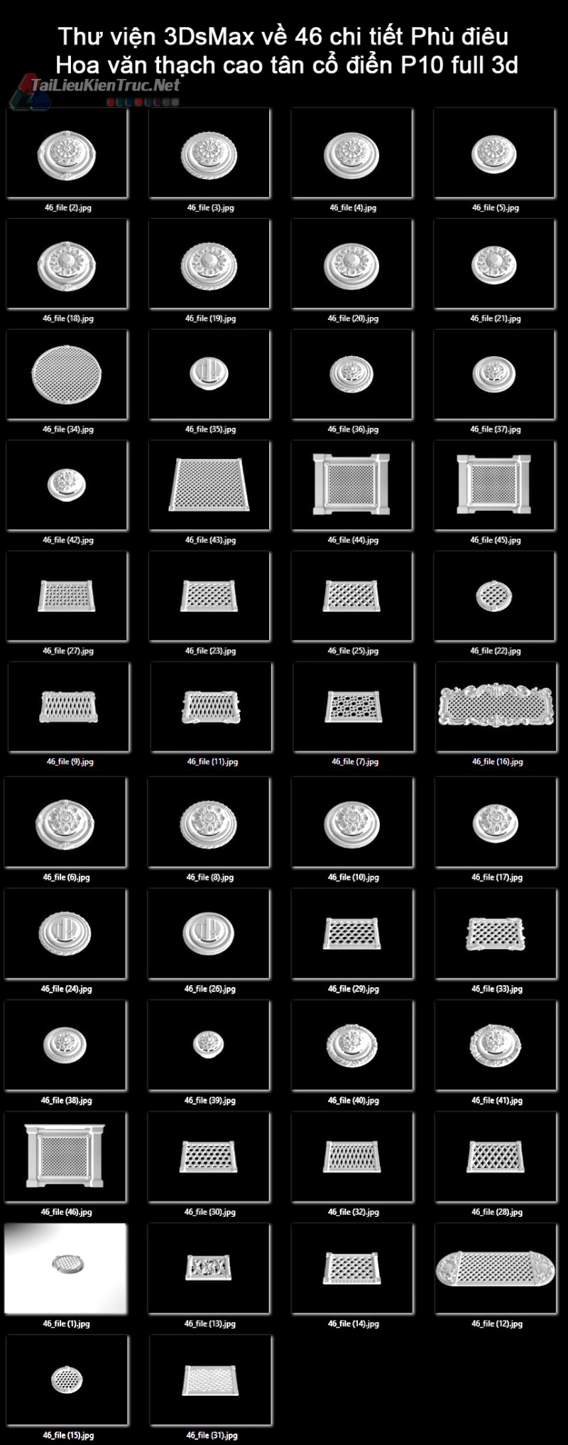 Thư viện 3DsMax về 46 chi tiết Phù điêu Hoa văn thạch cao tân cổ điển P10 full 3d