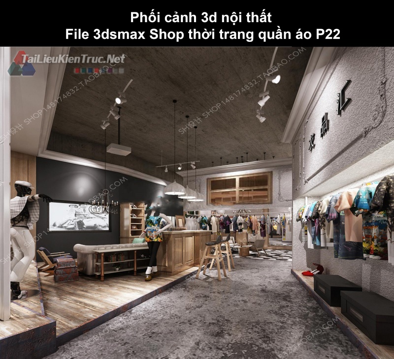 Phối cảnh 3d nội thất File 3dmax Shop thời trang quần áo p22