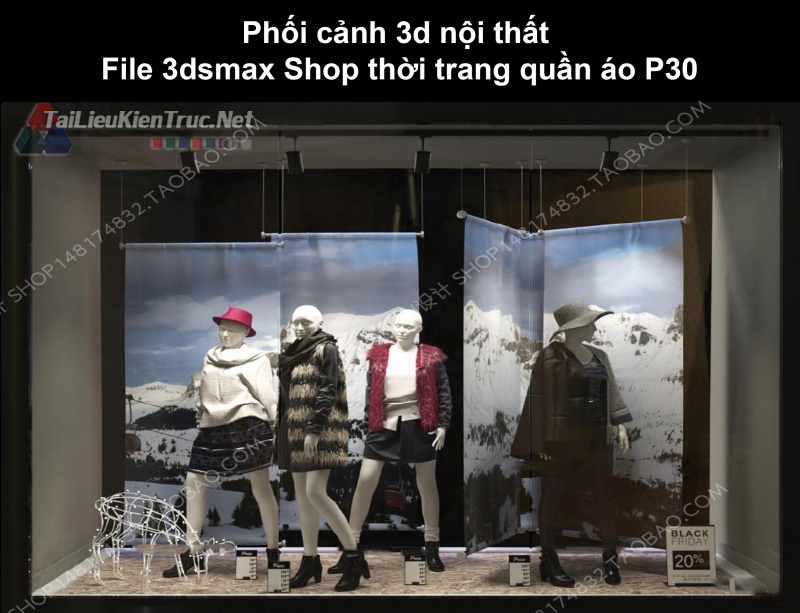 Phối cảnh 3d nội thất File 3dmax Shop thời trang quần áo p30