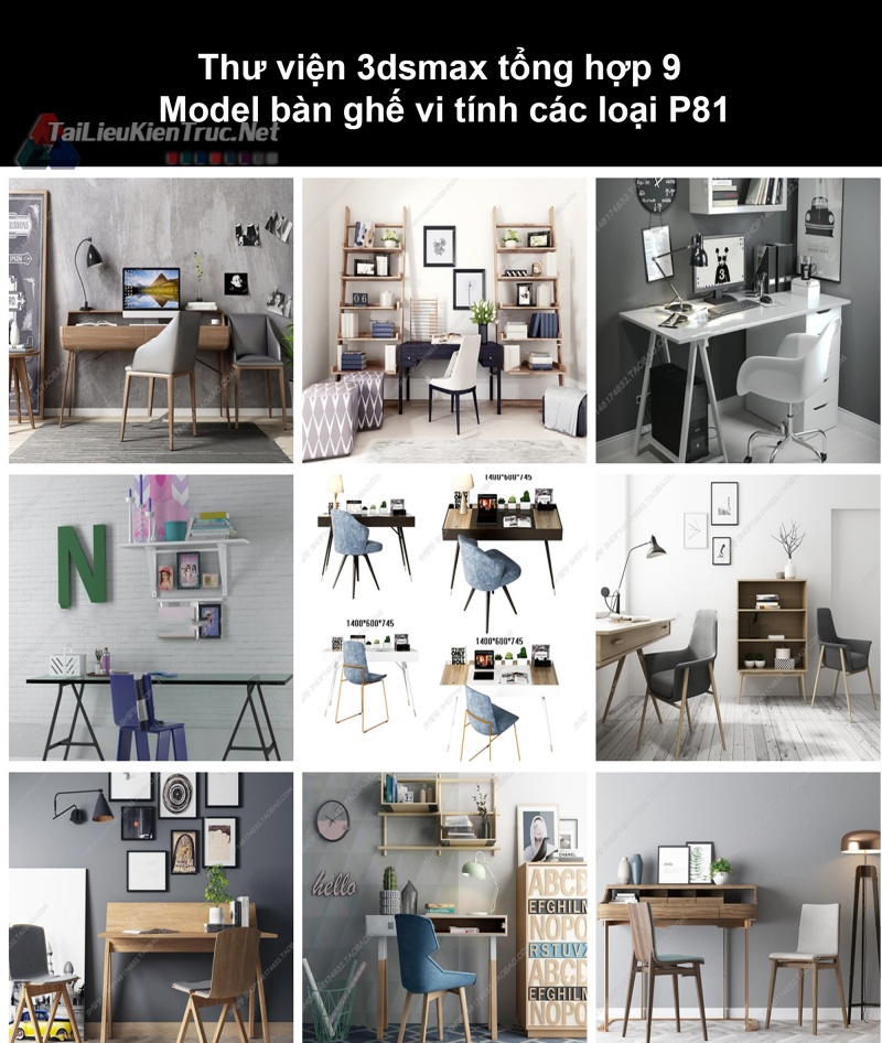 Thư viện 3dsmax tổng hợp 9 Model bàn ghế vi tính các loại P81