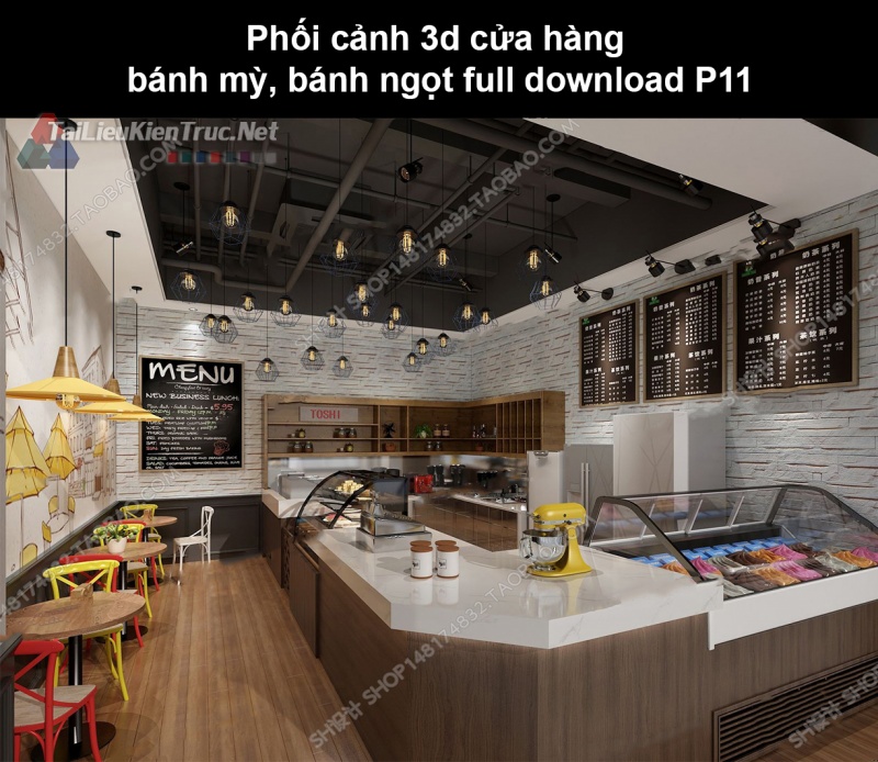 Phối cảnh 3d cửa hàng bánh mỳ, bánh ngọt full download P11