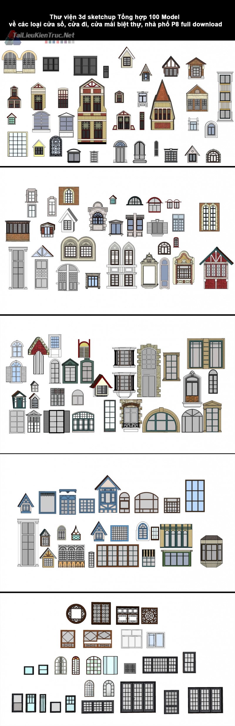 Thư viện 3d sketchup Tổng hợp 100 Model về các loại cửa sổ, cửa đi, cửa mái biệt thự, nhà phố P8 full download