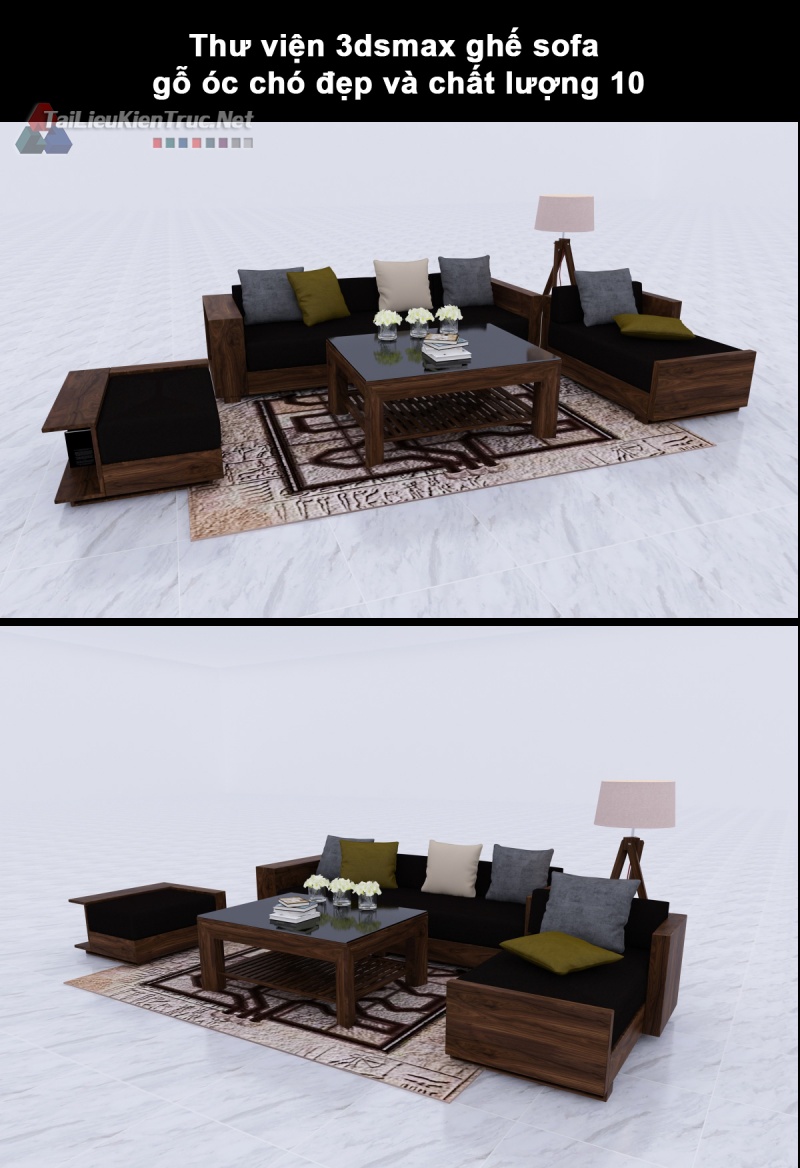 model Sofa gỗ 3Dsmax