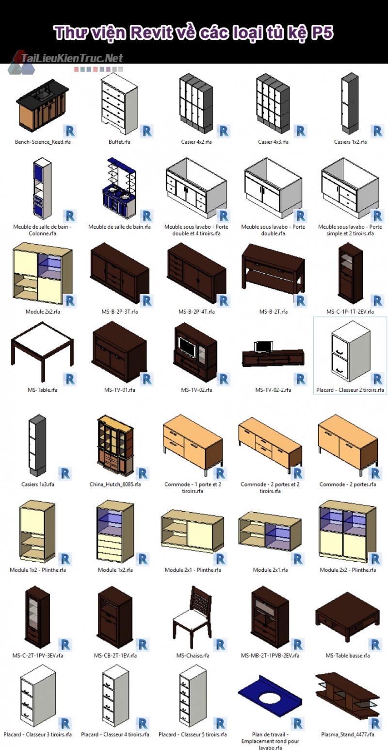 Thư viện Revit về các loại tủ kệ P5