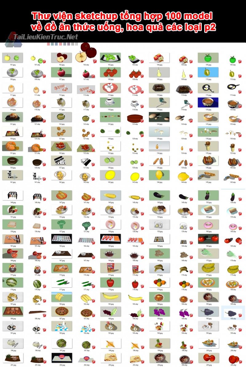 Thư viện sketchup tổng hợp 100 model về đồ ăn thức uống, hoa quả các loại p2