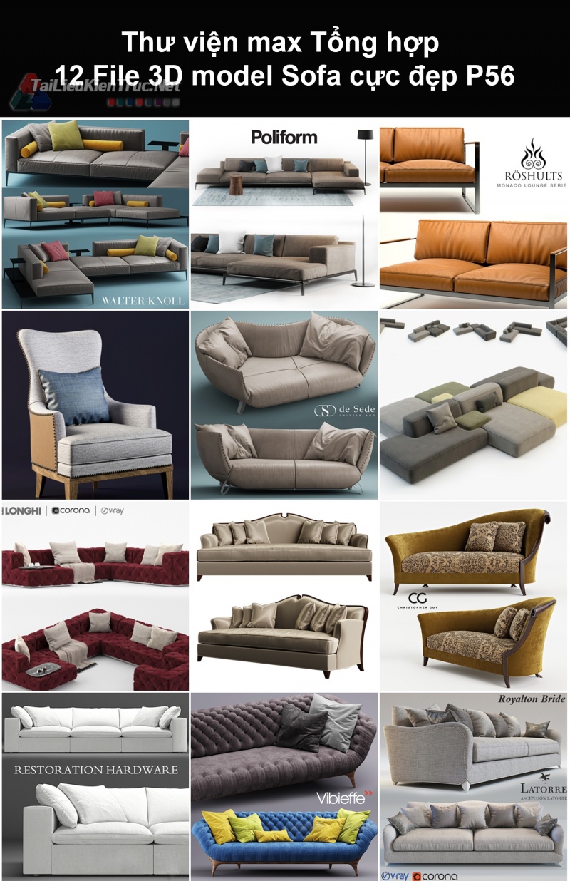 Thư viện max Tổng hợp 12 File 3D model Sofa cực đẹp P56