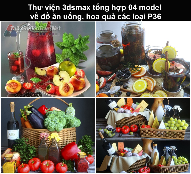 Thư viện 3dsmax tổng hợp 04 model về đồ ăn uống, hoa quả các loại P36