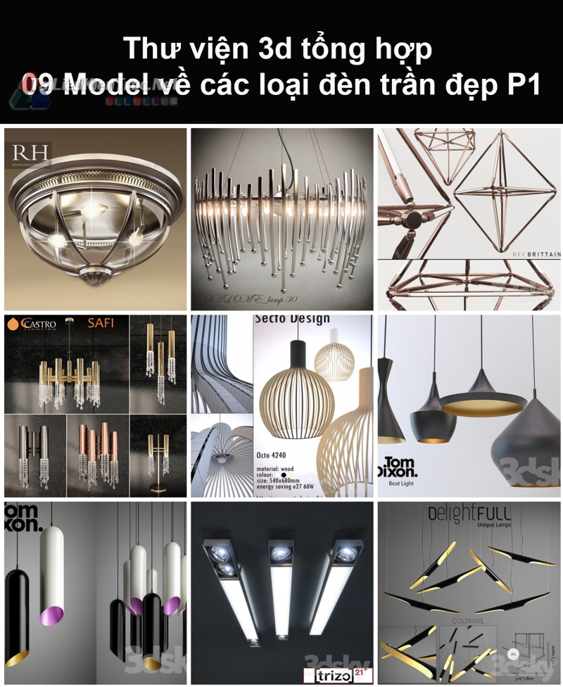 Thư viện 3d tổng hợp 09 model về các loại đèn trần đẹp P1