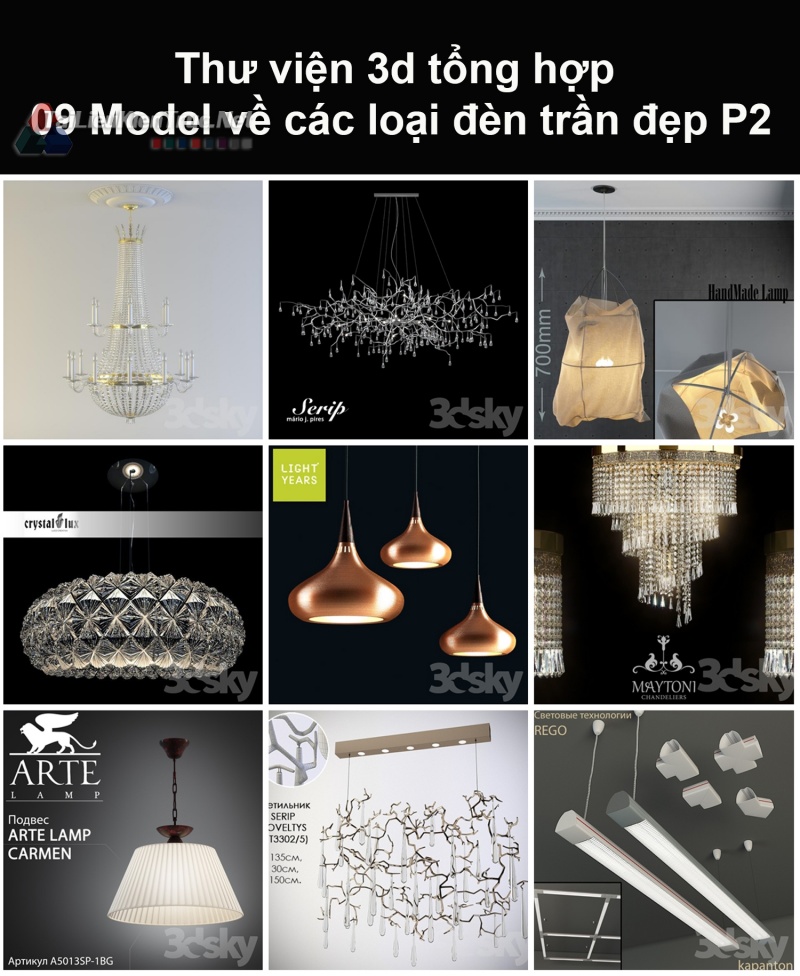 Thư viện 3d tổng hợp 09 model về các loại đèn trần đẹp P2