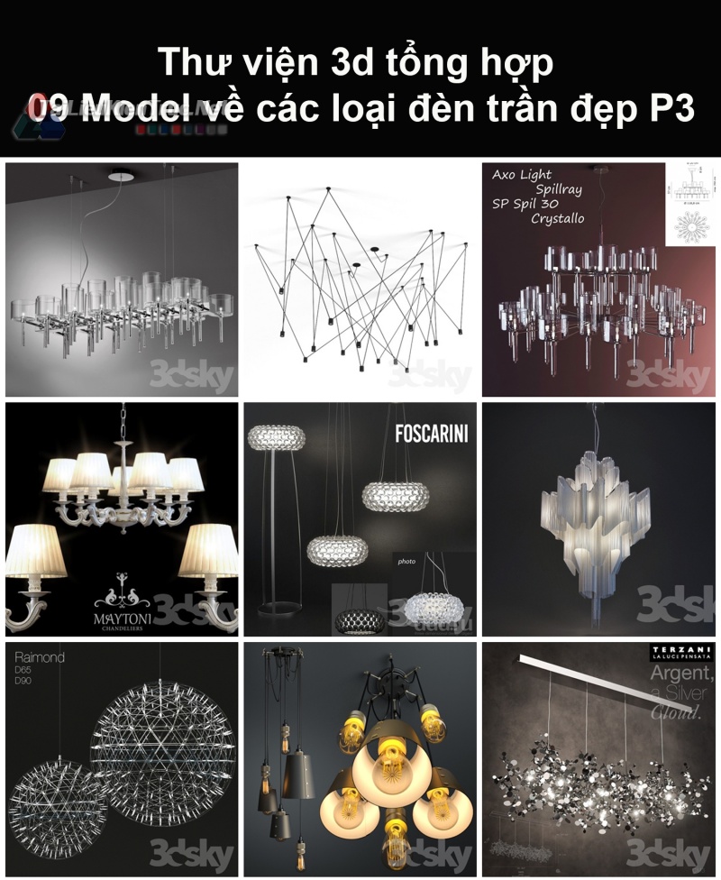 Thư viện 3d tổng hợp 09 model về các loại đèn trần đẹp P3