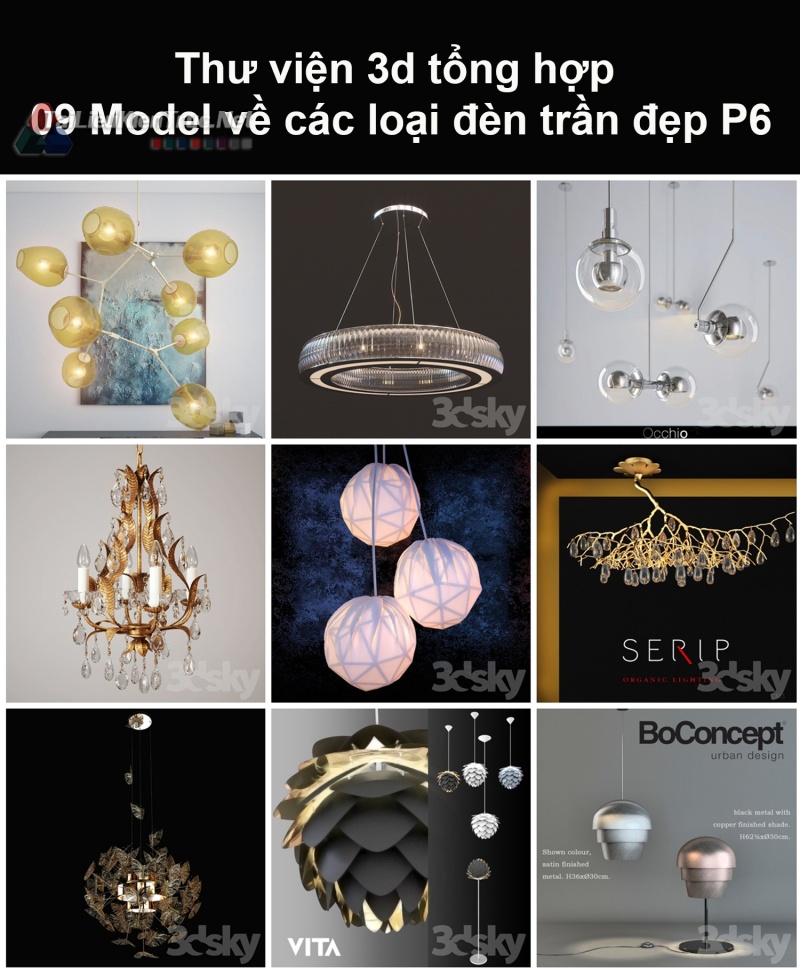 Thư viện 3d tổng hợp 09 model về các loại đèn trần đẹp P6