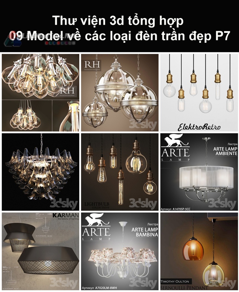 Thư viện 3d tổng hợp 09 model về các loại đèn trần đẹp P7