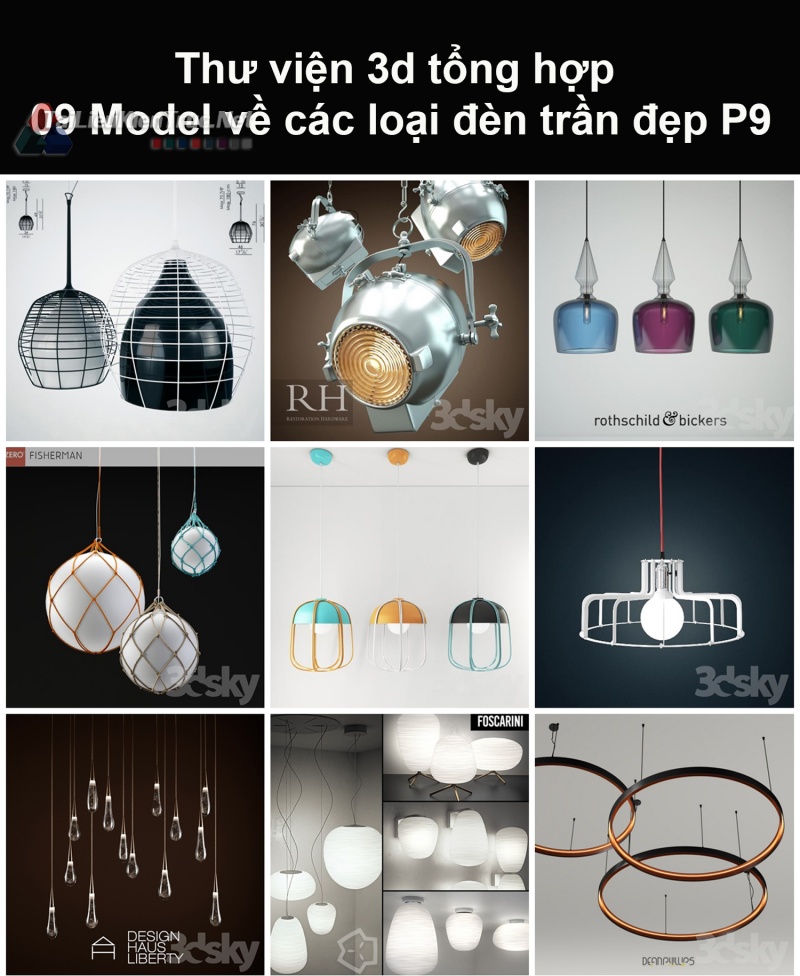 Thư viện 3d tổng hợp 09 model về các loại đèn trần đẹp P9