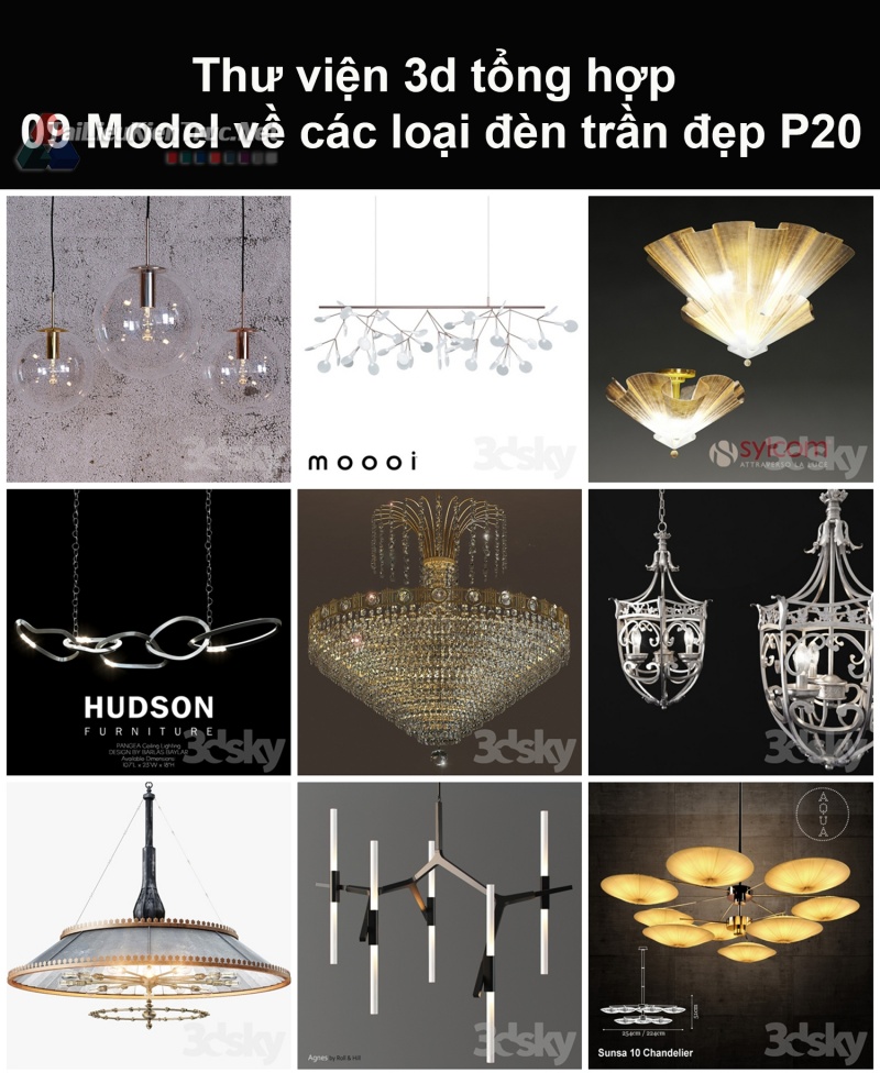 Thư viện 3d tổng hợp 09 model về các loại đèn trần đẹp P20