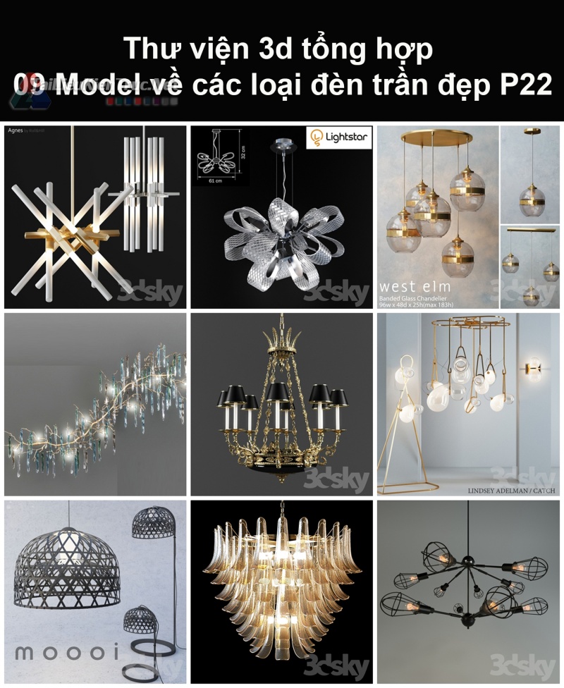 Thư viện 3d tổng hợp 09 model về các loại đèn trần đẹp P22