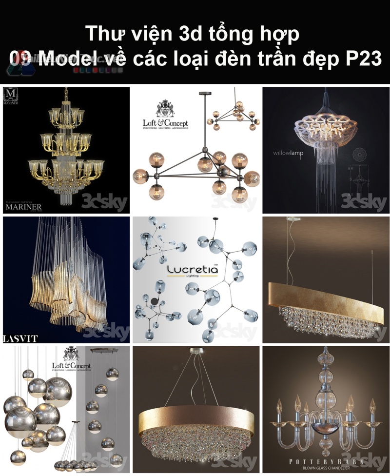 Thư viện 3d tổng hợp 09 model về các loại đèn trần đẹp P23