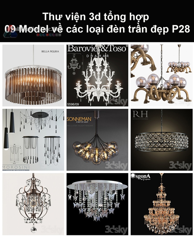 Thư viện 3d tổng hợp 09 model về các loại đèn trần đẹp P28