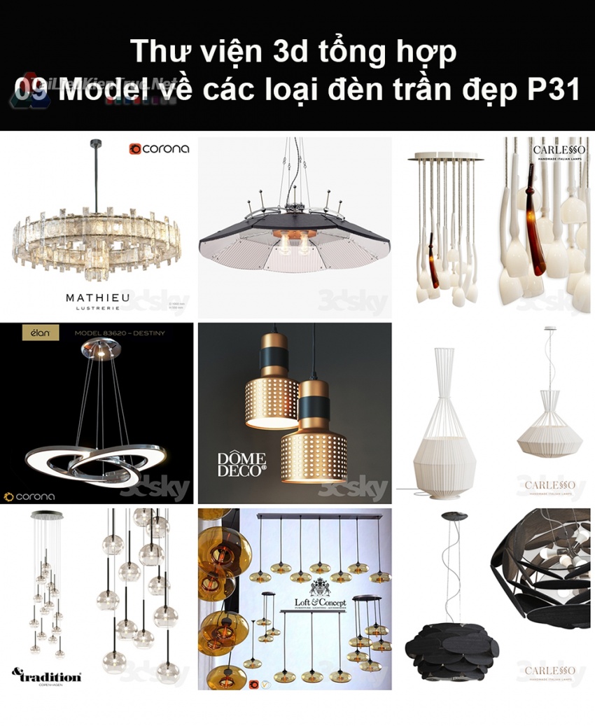 Thư viện 3d tổng hợp 09 model về các loại đèn trần đẹp P31