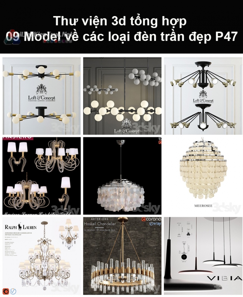 Thư viện 3d tổng hợp 09 model về các loại đèn trần đẹp P47