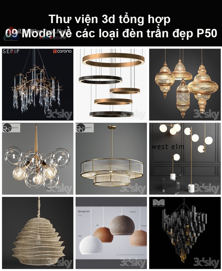 Thư viện 3d tổng hợp 09 model về các loại đèn trần đẹp P50