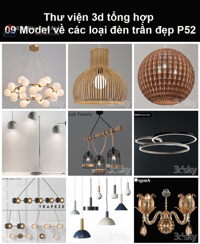 Thư viện 3d tổng hợp 09 model về các loại đèn trần đẹp P52